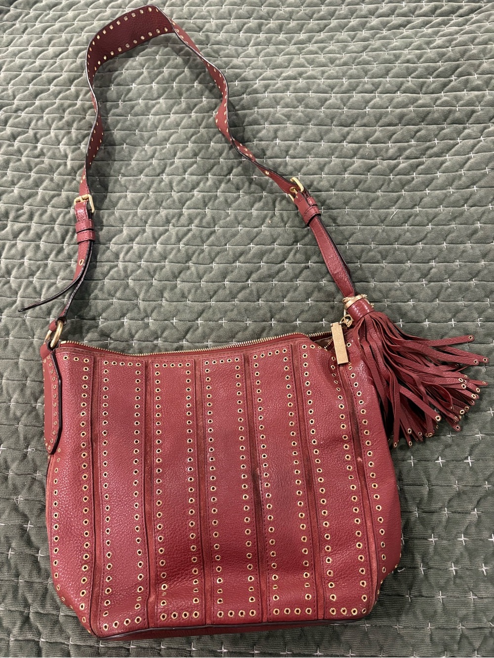 Michael Kors MK Brooklyn brown grommet bcrossbody bucket tote purse bag